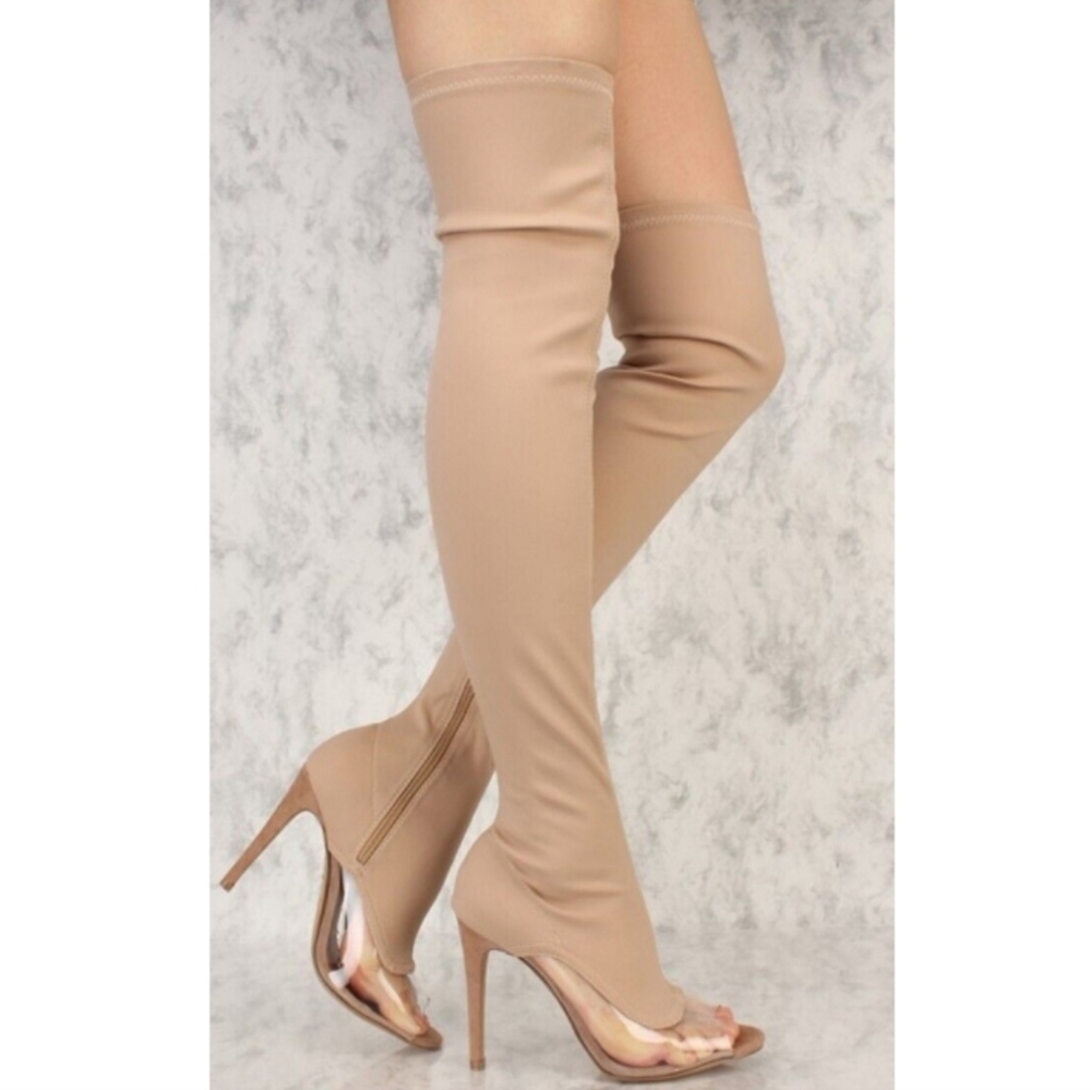 Clear perspex Peep Toe Stilettos Stretch Over The Knee Thigh High Boots.…